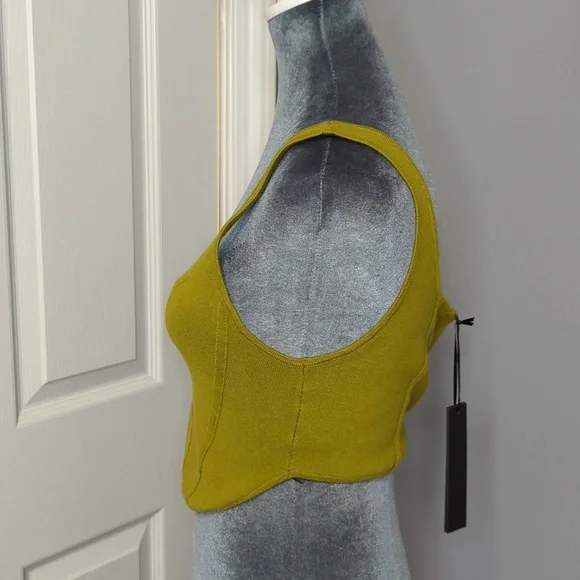 House of Harlow 1960 Luxe Essentials Olive Green Ribbed Crop Corset Top - Picture 2 of 8